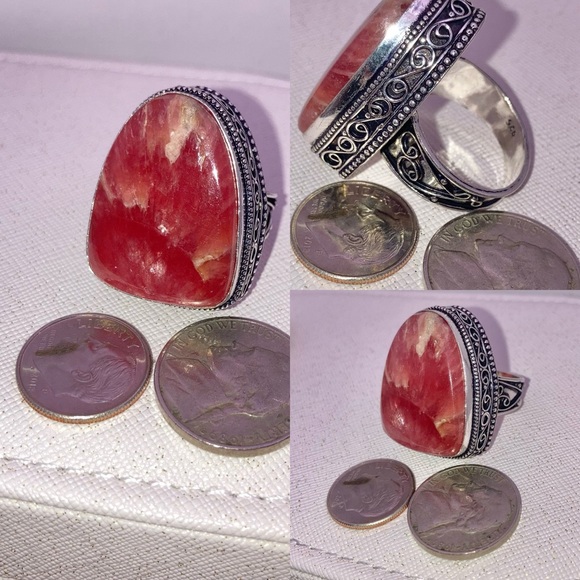 Natural Pink Rhodochrosite Gemstone Handmade Ring - Picture 4 of 7